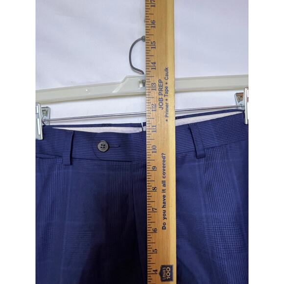 Hugo Boss Men 36 x 34 Blue Plaid 100% Wool Dress Pants Trousers Classic Fit - Picture 7 of 8